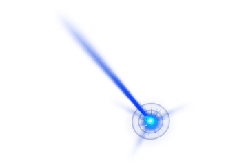 Futuristic blue energy beam emerging from a circular glowing core isolated on black