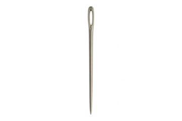 Close-up of a single sewing needle, isolated on a transparent background, ready for threading and stitching