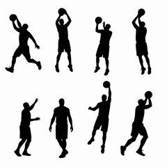 Basketball player silhouettes performing different action poses