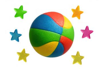 Colorful children's ball and stars isolated on transparent background, toy concept