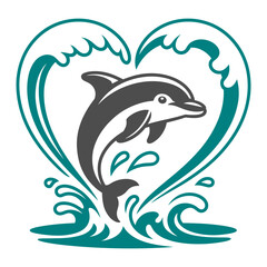 Fototapeta premium Dolphin in Heart-Shaped Wave