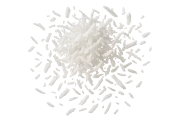 Fototapeten Shredded coconut flakes pile isolated on transparent background, flavorful ingredient © whitestorm