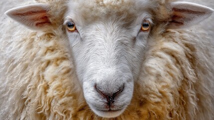 Naklejka premium Close up portrait of sheep face with fluffy wool animal farm livestock mammal agriculture farming ewe lamb ram 100