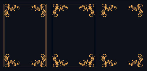 Obraz premium Corner frame, Set of vintage frames, Borders corners ornate frames. Vector, Calligraphic hand drawn corner silhouette vector,