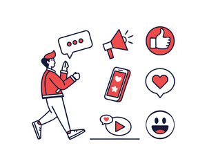 Person Walking Towards Social Media Engagement Icons