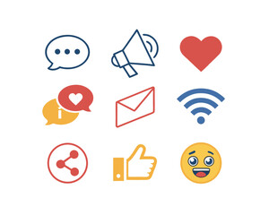 Collection of Social Media Icons and Emojis for Digital Marketing
