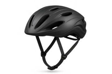 Modern black bicycle helmet isolated on a transparent background, safe riding