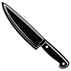 Sharp stainless steel kitchen knife with a black handle isolated on a white background