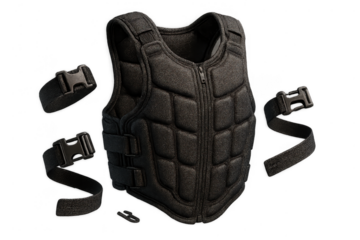 Black tactical vest isolated on transparent background, for security use