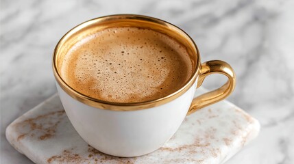 Obraz premium Elegant coffee cup on marble background perfect for morning coffee break and cafe aesthetic images