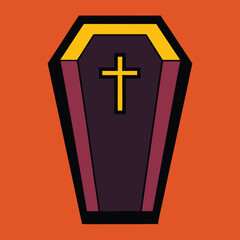 Obraz premium Halloween Coffin Icon Spooky coffin illustration on orange backdrop - perfect for spooky designs and graphics
