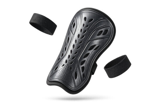Modern black shin guards, isolated on a transparent background for design uses