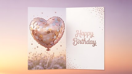 Rose gold heart balloon birthday card design