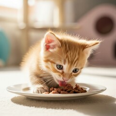 Cute Baby Cat Eating (Ginger and White Kitten with Blue Eyes)