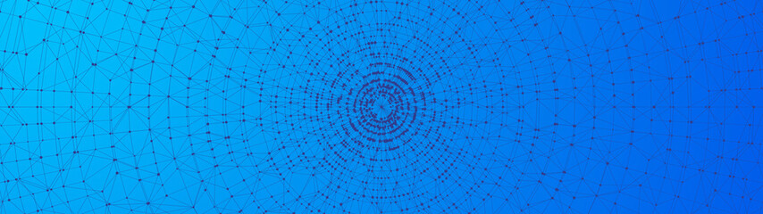 Technology abstract background. Dots connected by lines. Minimalist mesh backdrop. Abstract polygonal radial shape. Plexus circles.