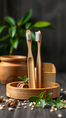 Eco-Friendly Bamboo Toothbrush and Comb Set with Natural Accessories vertical
