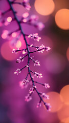 Closeup of Sparkling Glitter Branch with Pastel Bokeh Lights vertical
