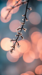 Closeup of Sparkling Glitter Branch with Pastel Bokeh Lights vertical