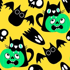 Halloween animals seamless cats pattern for wrapping paper