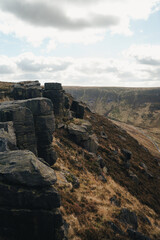 Climbing Dovestone Edge at the Peak District National Park, England, UK