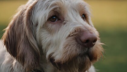 closeup of a spinone italiano dog in the field