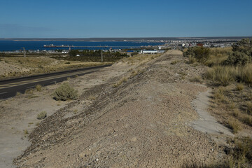 Road in Puerto Madryn, Chubut Province, Patagonia, Argentina.