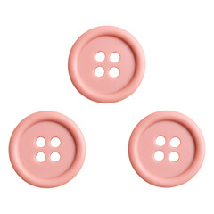 Pink sewing buttons with four holes isolated on transparent background