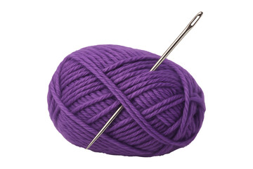 Purple yarn ball with sewing needle isolated on transparent background