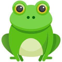 Obraz premium Round-bodied green frog with large eyes and smooth skin, rendered in flat vector style for nature, children’s, or amphibian content