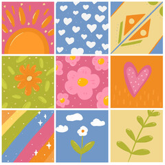 hand-drawn colorful illustrations retro art collection whimsical doodle art