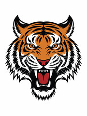 Ferocious roaring tiger head illustration with sharp details, bold lines, and intense wild expression