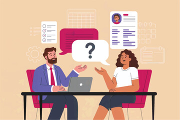 Job interview discussion flat vector illustration isolated on transparent background