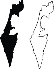 Map of Israel Silhouette Flat and Outline Design
