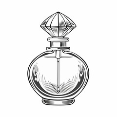 Glass elegant bottle of fragrant perfume Vector image on white background.