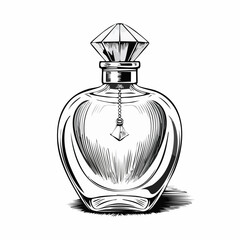 Glass elegant bottle of fragrant perfume Vector image on white background.