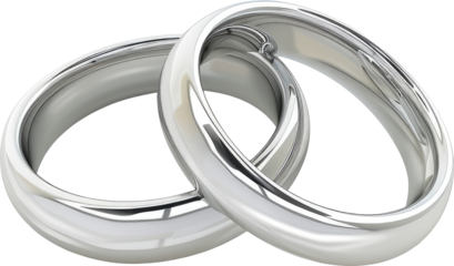 Intertwined platinum wedding bands symbolize eternal love on a white background