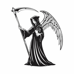 Dark Angel Figure with Scythe Grim Reaper image vector isolated on white background.