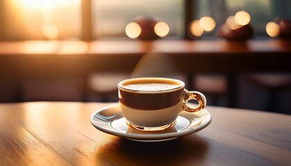 Obraz premium there is a cup of coffee on a saucer on a table
