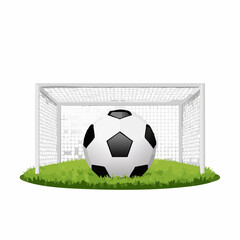 Soccer ball on the grass in front of goal Image vector isolated on white background.