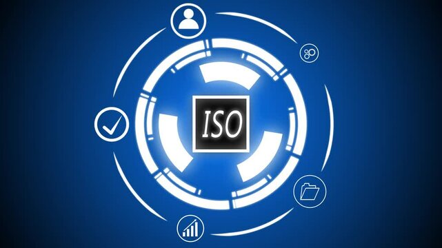 ISO Standard certification standardization quality control concept on screen.