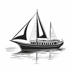 Traditional Dhow Boats Floating on calm water vector Isolated on white background.