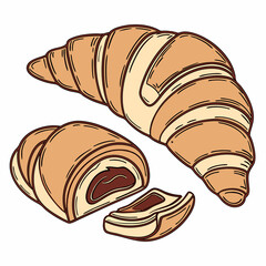 Croissant vector illustration: isolated French pastry with a golden brown crust, perfect for breakfast or a sweet snack