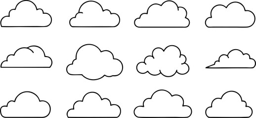 Twelve Simple Cloud Outline Icons Ideal for Weather Apps Web Design and Cute Illustrations