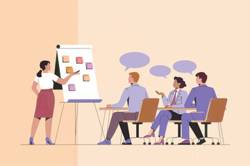 Business team brainstorming session flat vector illustration isolated on transparent background