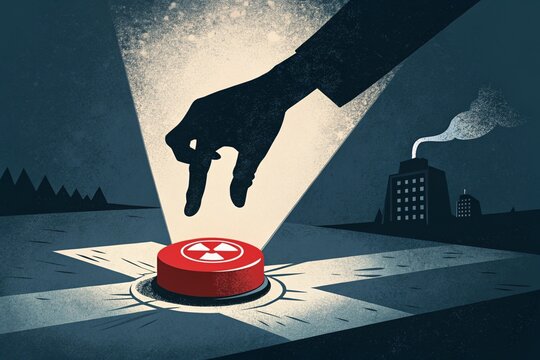Nuclear launch button metaphor for WW3 decision-making crisis