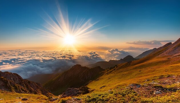 sunrise timelapse in mountain big sun close uo and clouds motion nature composition
