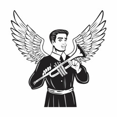 Angelic Trumpeter with Wings Image Vector Isolated on white background.