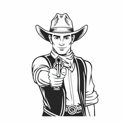 Cowboy gunslinger pointing gun image vector isolated on white background.