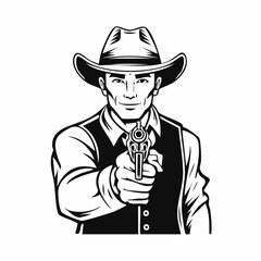 Cowboy gunslinger pointing gun image vector isolated on white background.