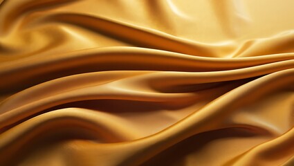 Luxurious Golden Silk Fabric Texture Draped Waves and Smooth Surface